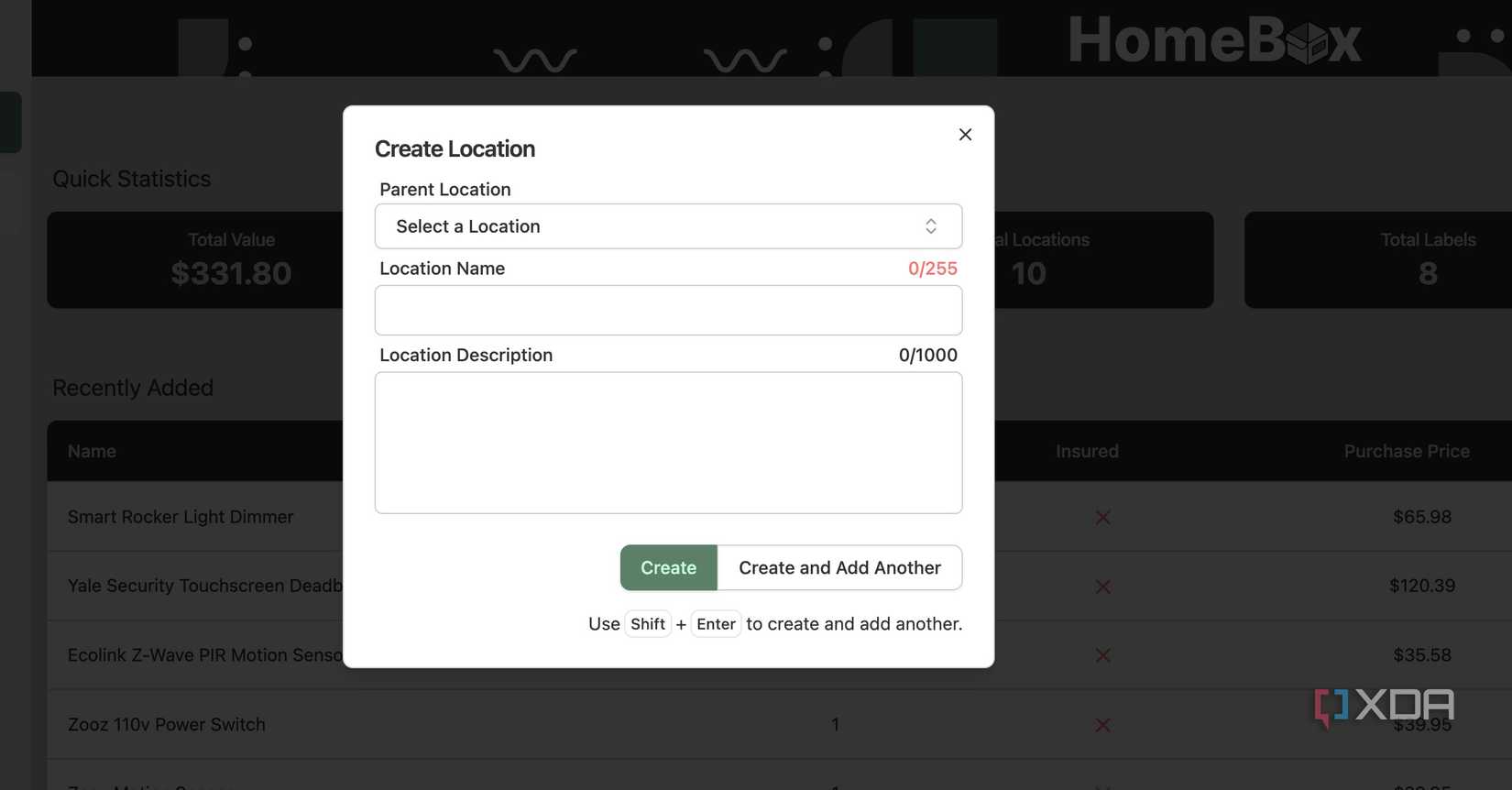 HomeBox create a location