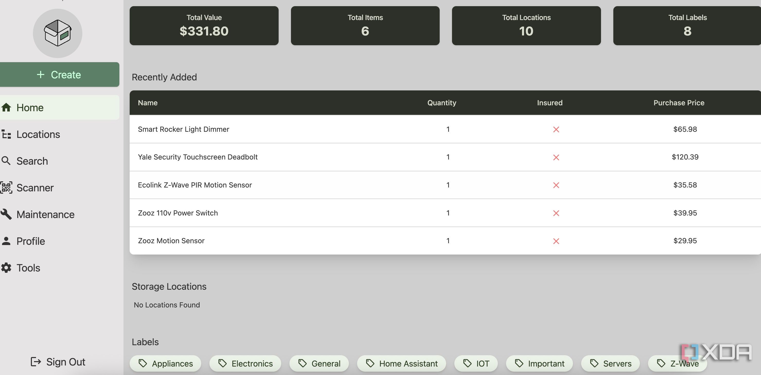 HomeBox main page