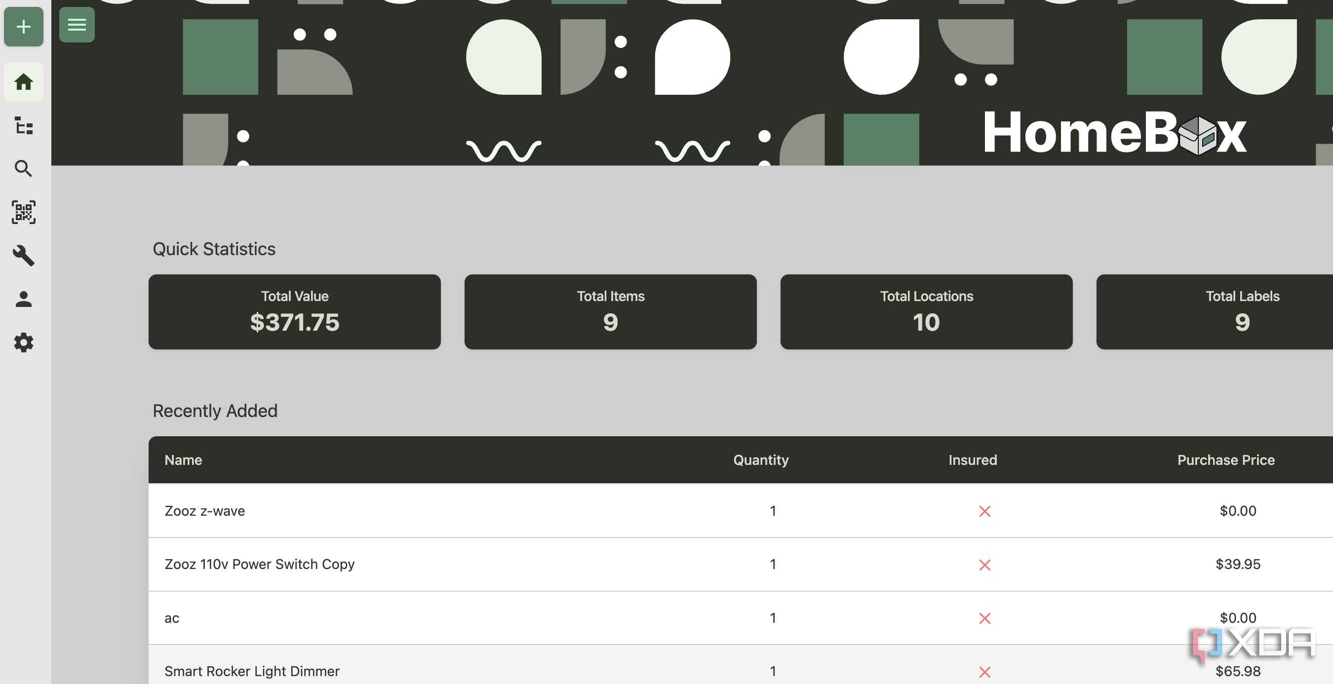 HomeBox main page