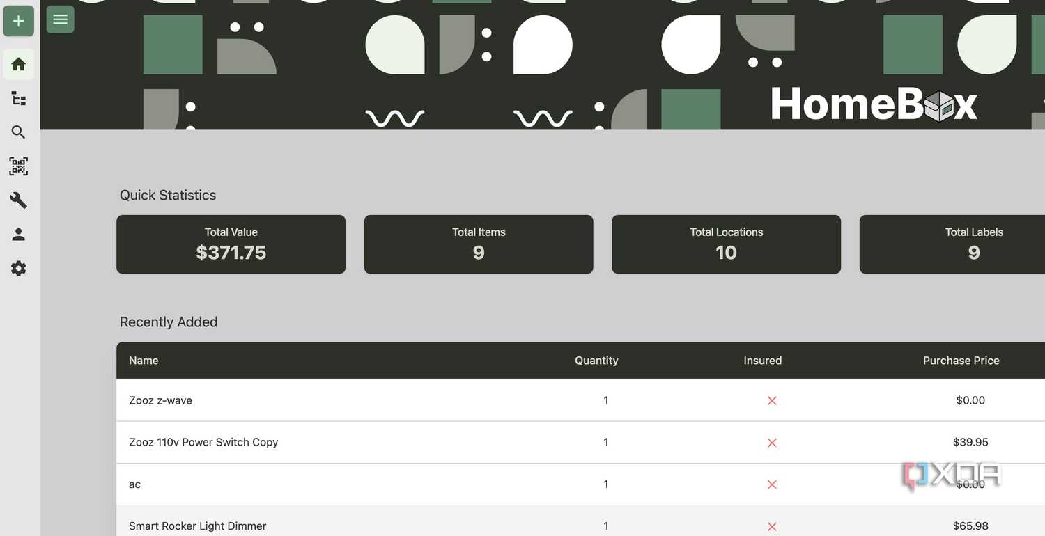 HomeBox main page