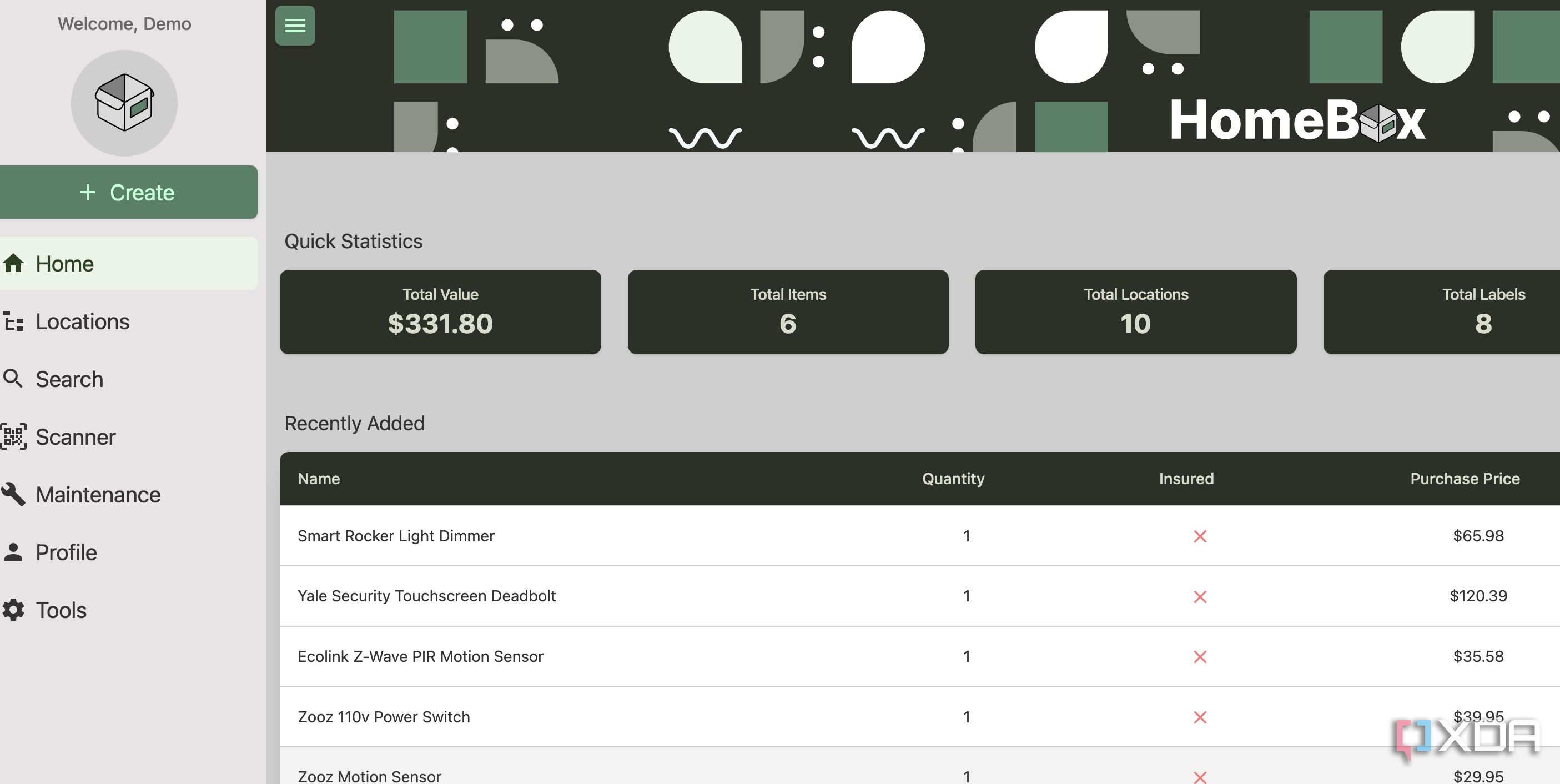 HomeBox main menu