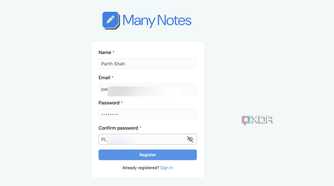 Many Notes sign up page
