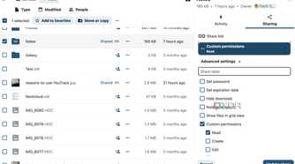 Nextcloud sharing menu