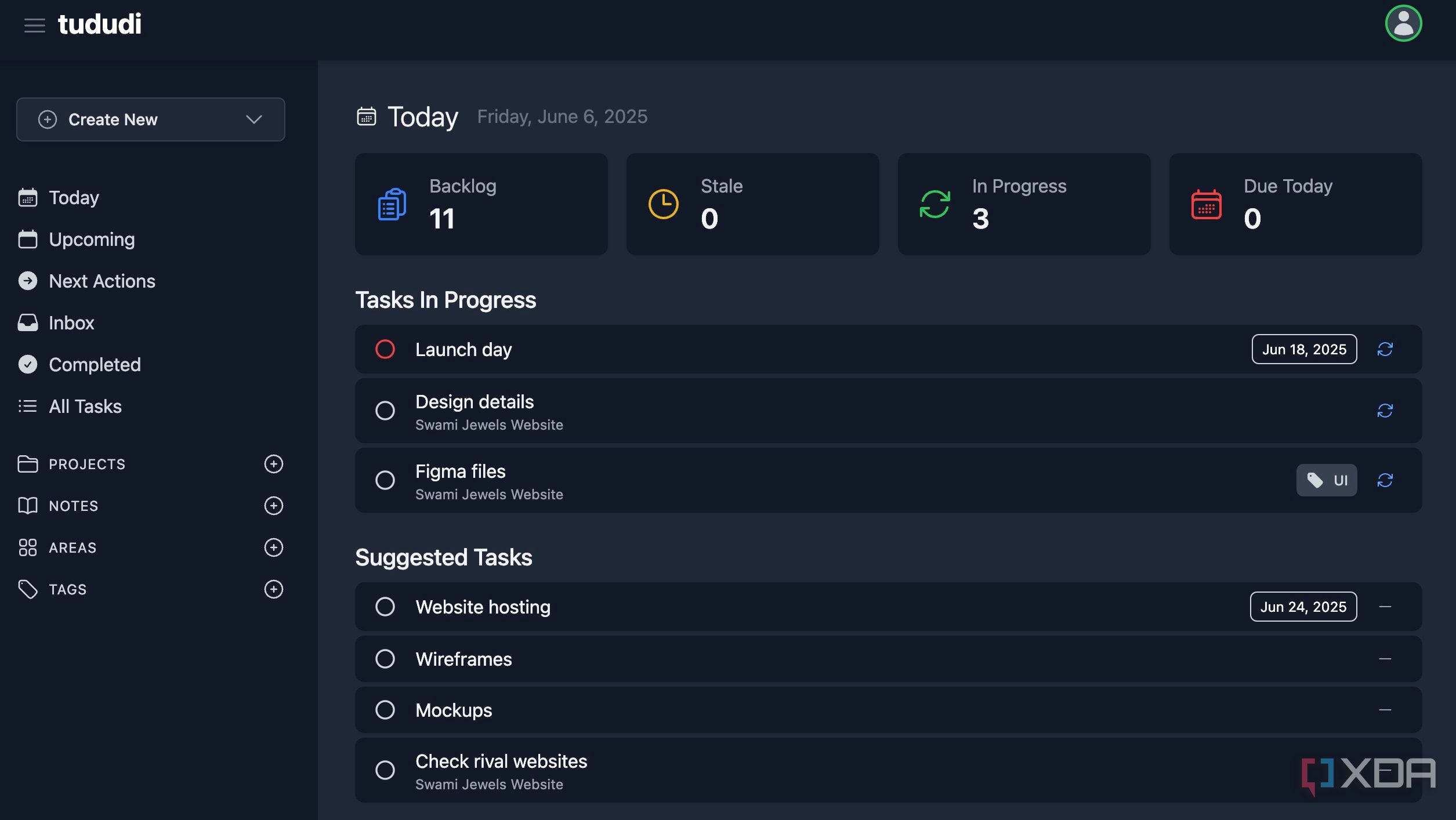 Tududi dashboard