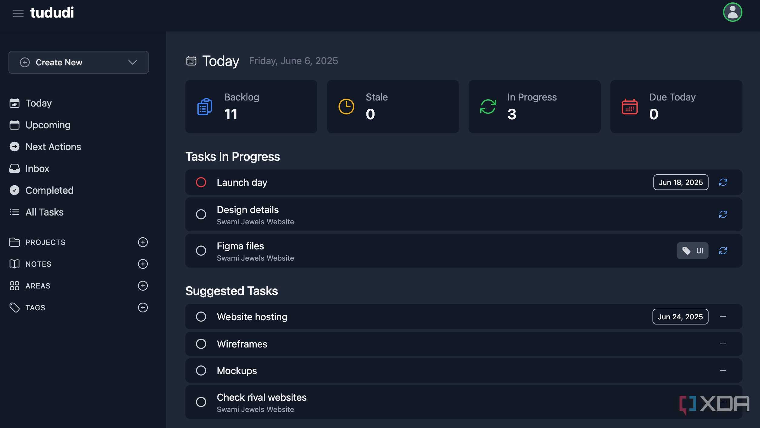 Tududi dashboard