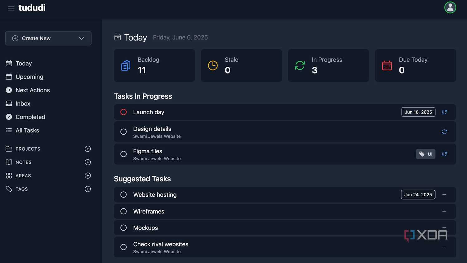 Tududi dashboard