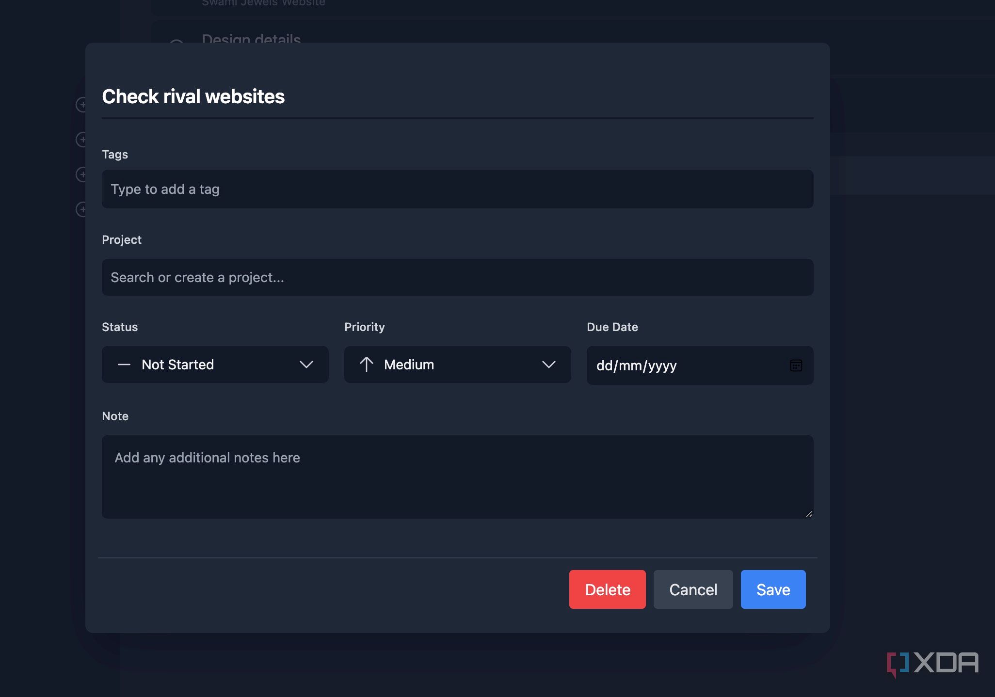 Tududi create tasks