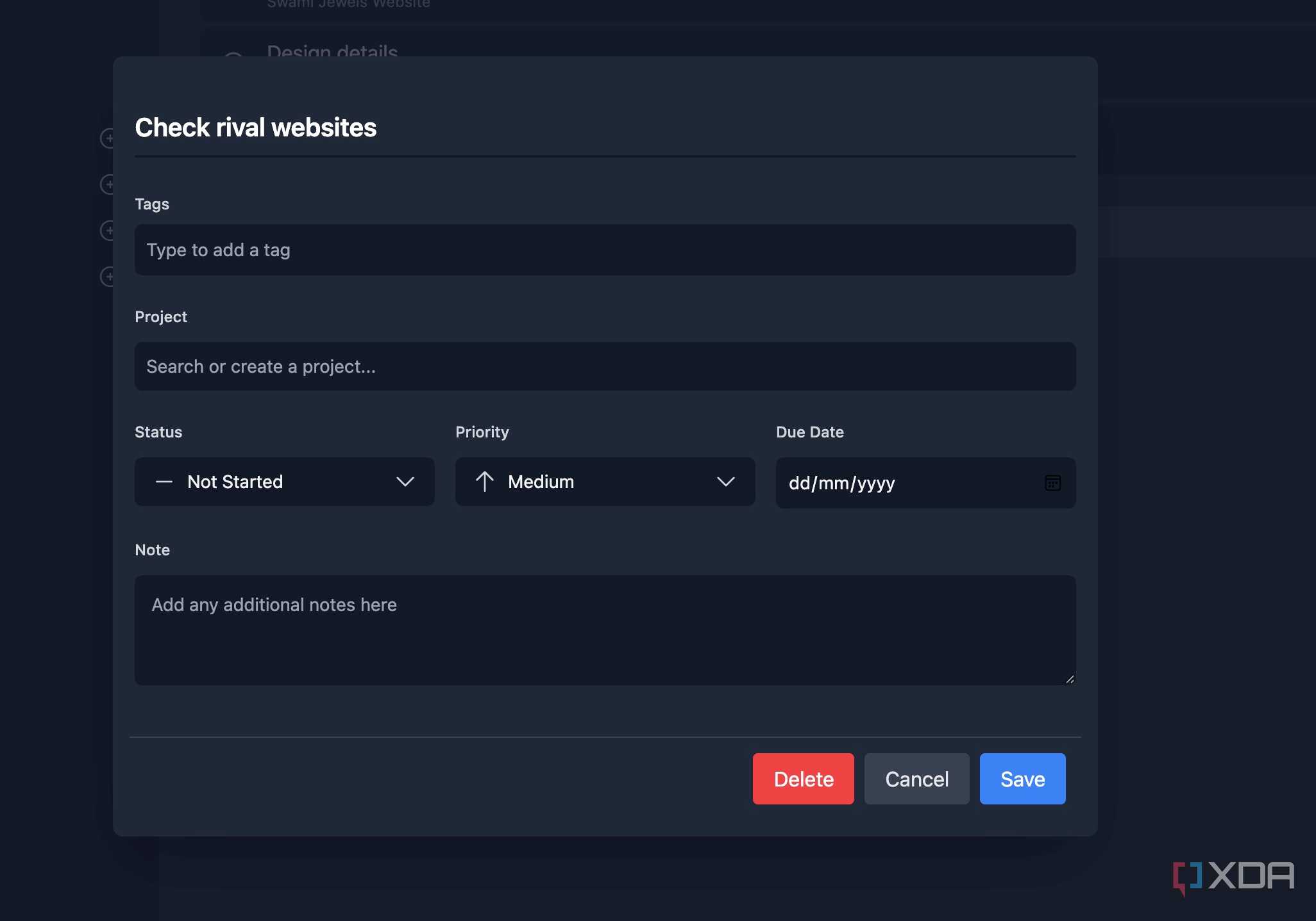 Tududi create tasks