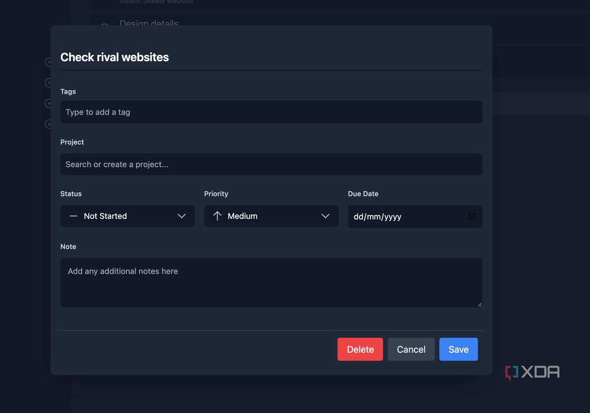 Tududi create tasks