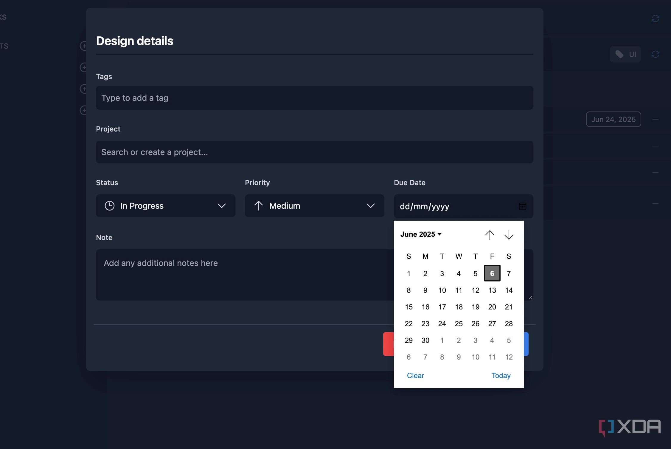 Tududi date picker