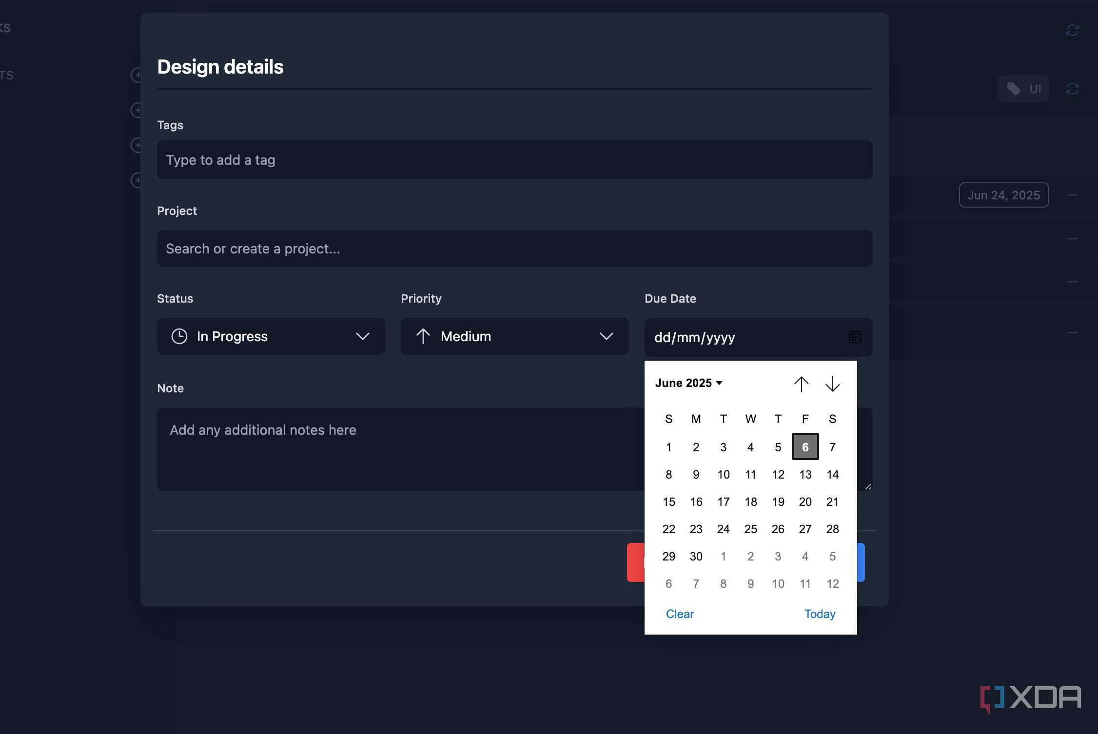 Tududi date picker