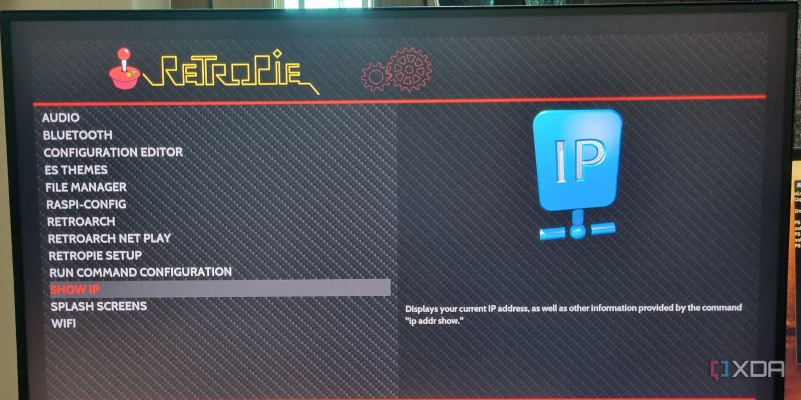 photo of a retropie checking system IP with showIP