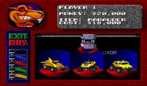 Car color select in the SNES game Rock n' Roll Racing.