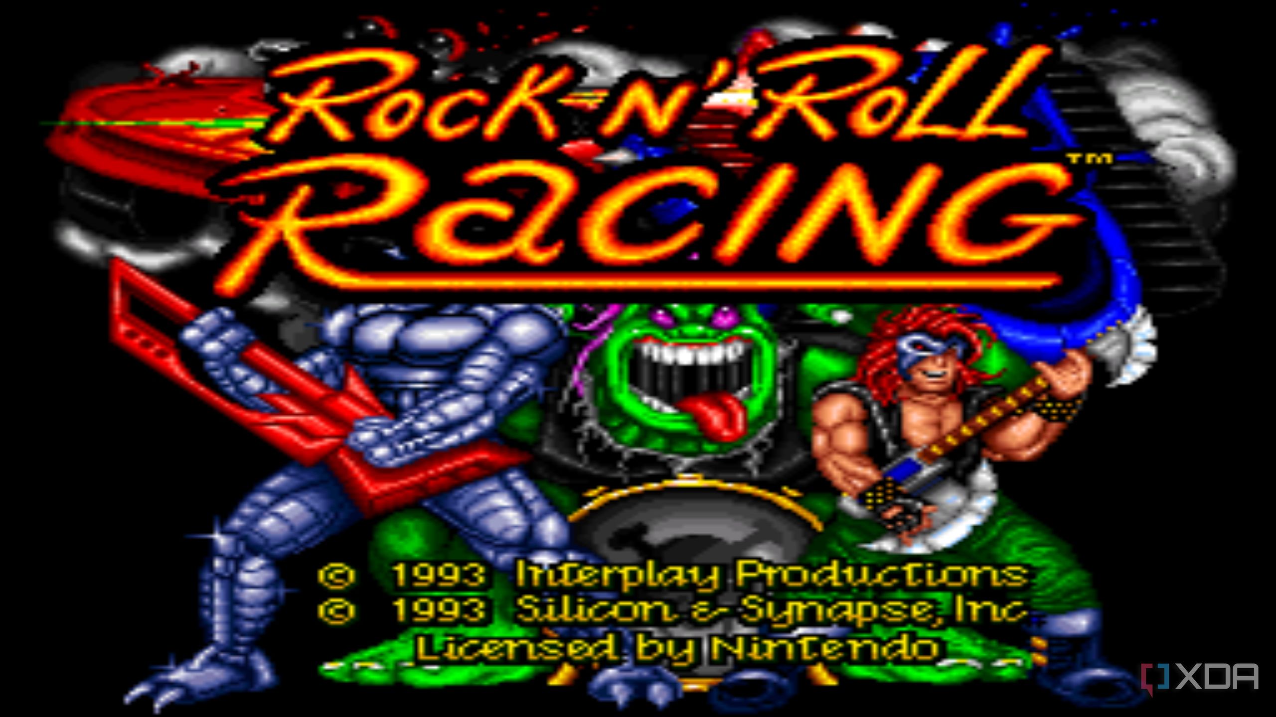 Title screen for the SNES game Rock n' Roll Racing.