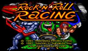 Title screen for the SNES game Rock n' Roll Racing.