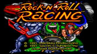 Title screen for the SNES game Rock n' Roll Racing.