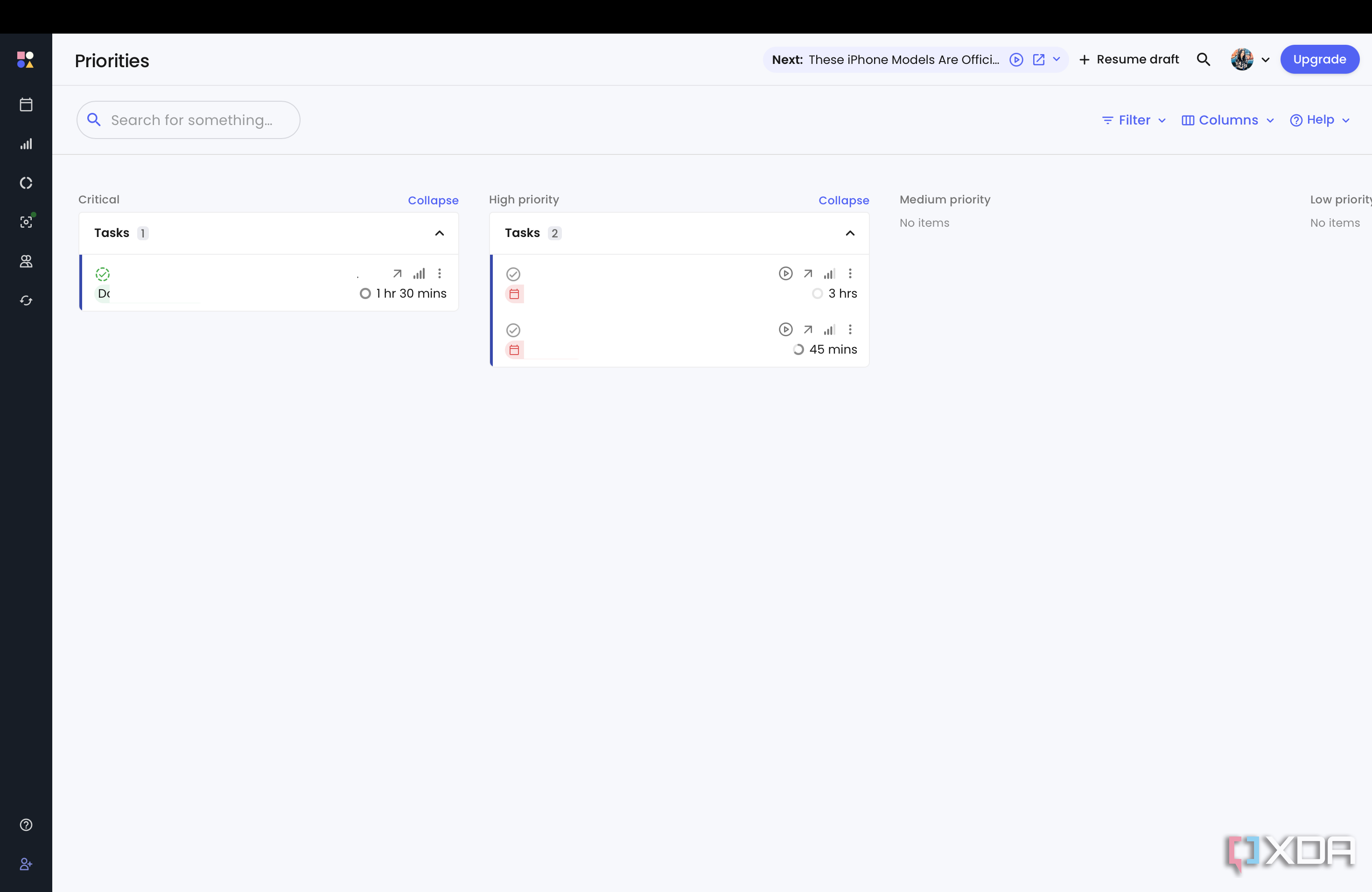 Reclaim's prioroties tasks page
