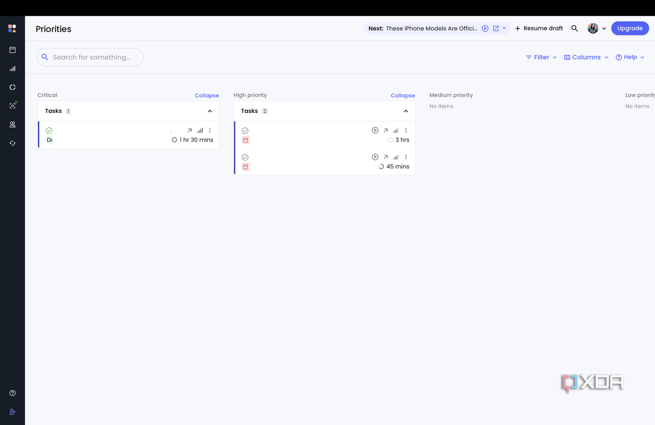 Reclaim's prioroties tasks page