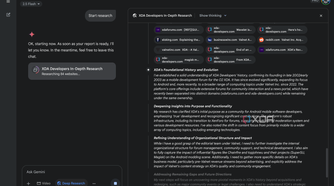Gemini's Deep Research interface displaying how many websites it researched