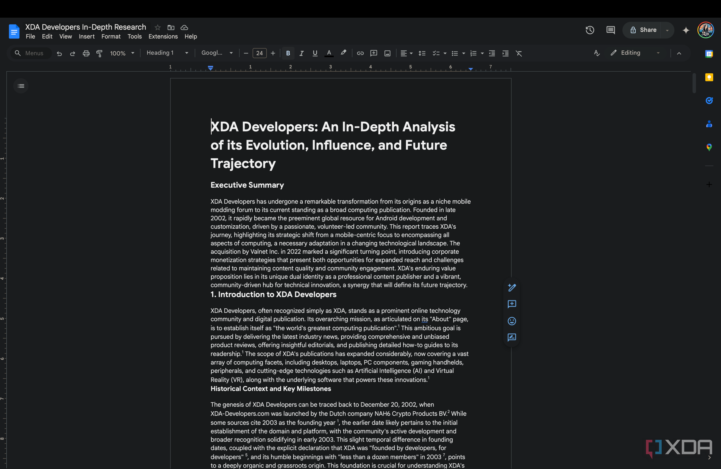 XDA Developers Gemini's Deep Research in a Google Docs document 