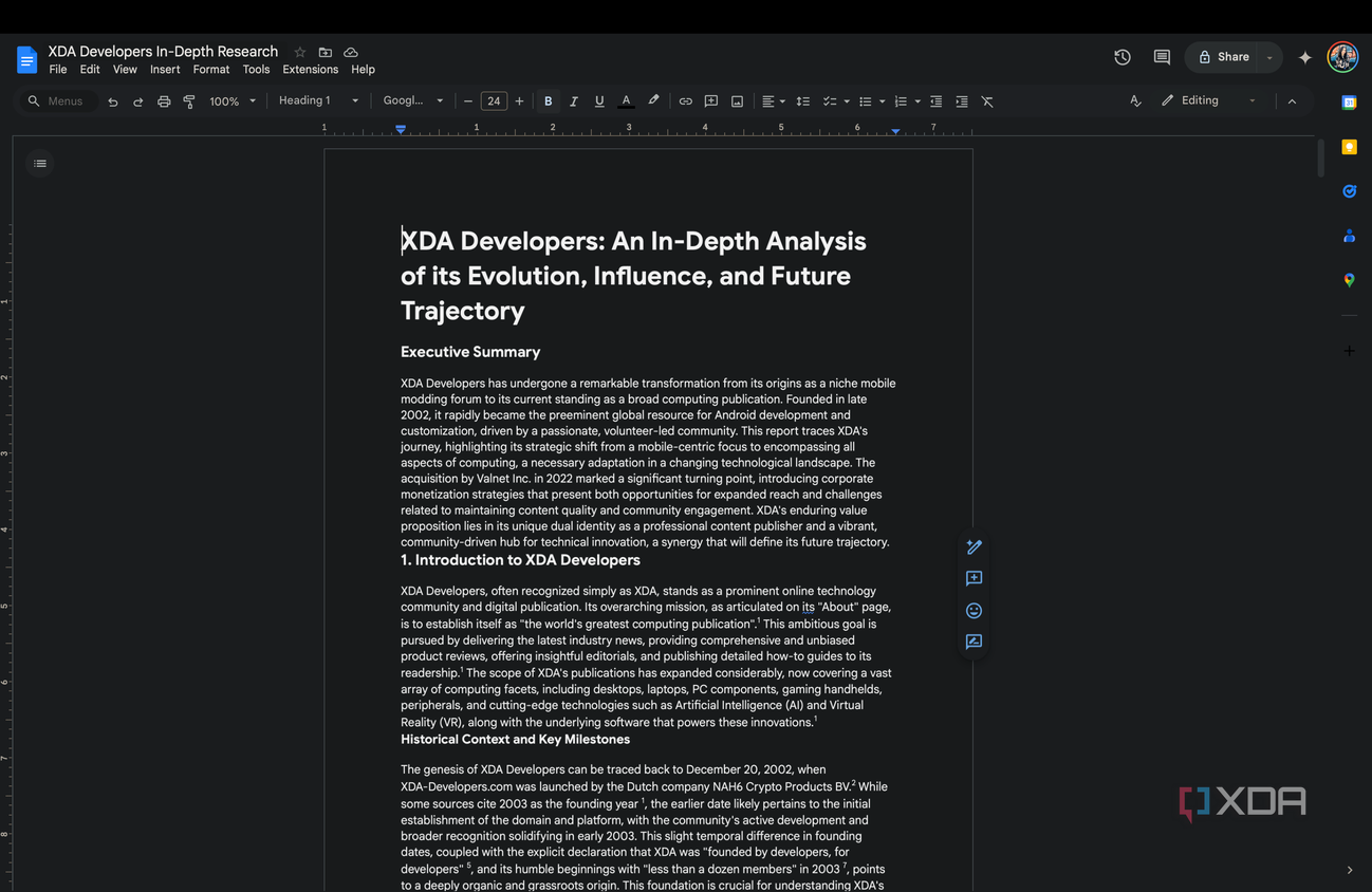XDA Developers Gemini's Deep Research in a Google Docs document