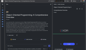 NotebookLM website open with an Object Oriented Programming notebook open