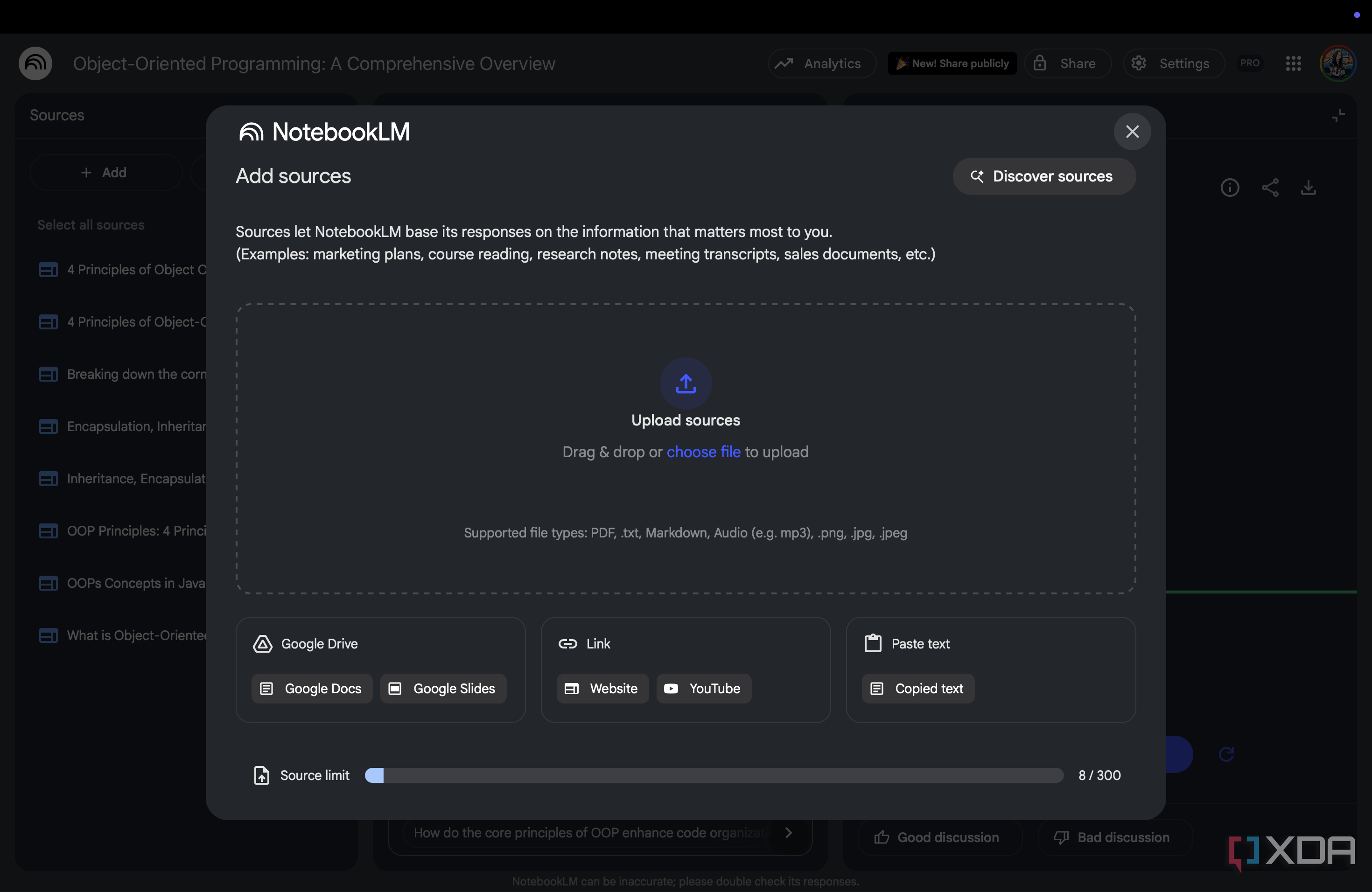 NotebookLM Add Sources page 
