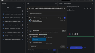 Options that appear when you share NotwbookLM notebook