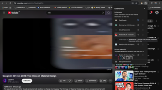 YouTube window displaying Google Chrome extensions I have installed