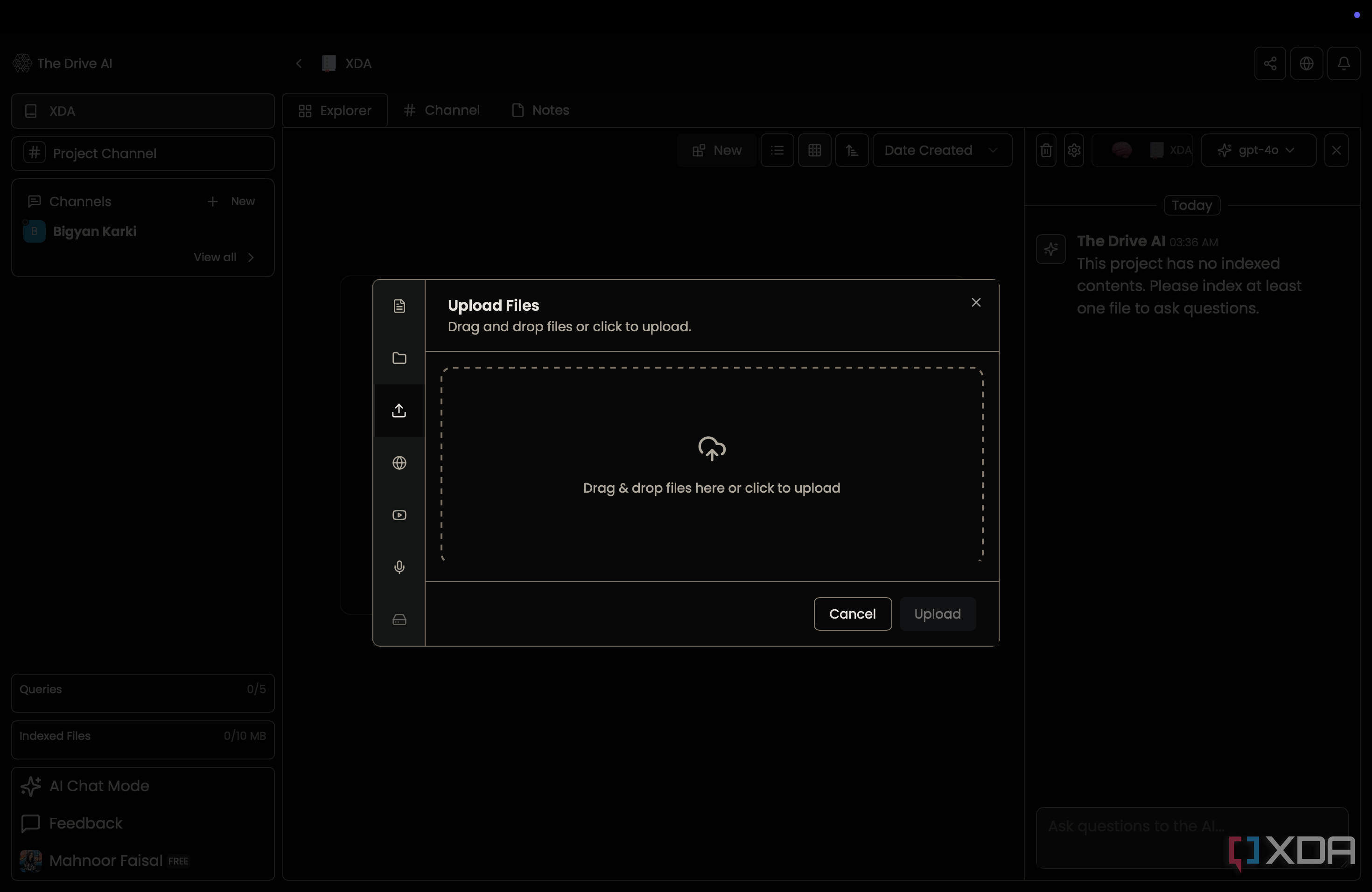 The Drive AI upload files page