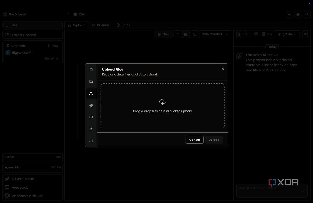 The Drive AI upload files page