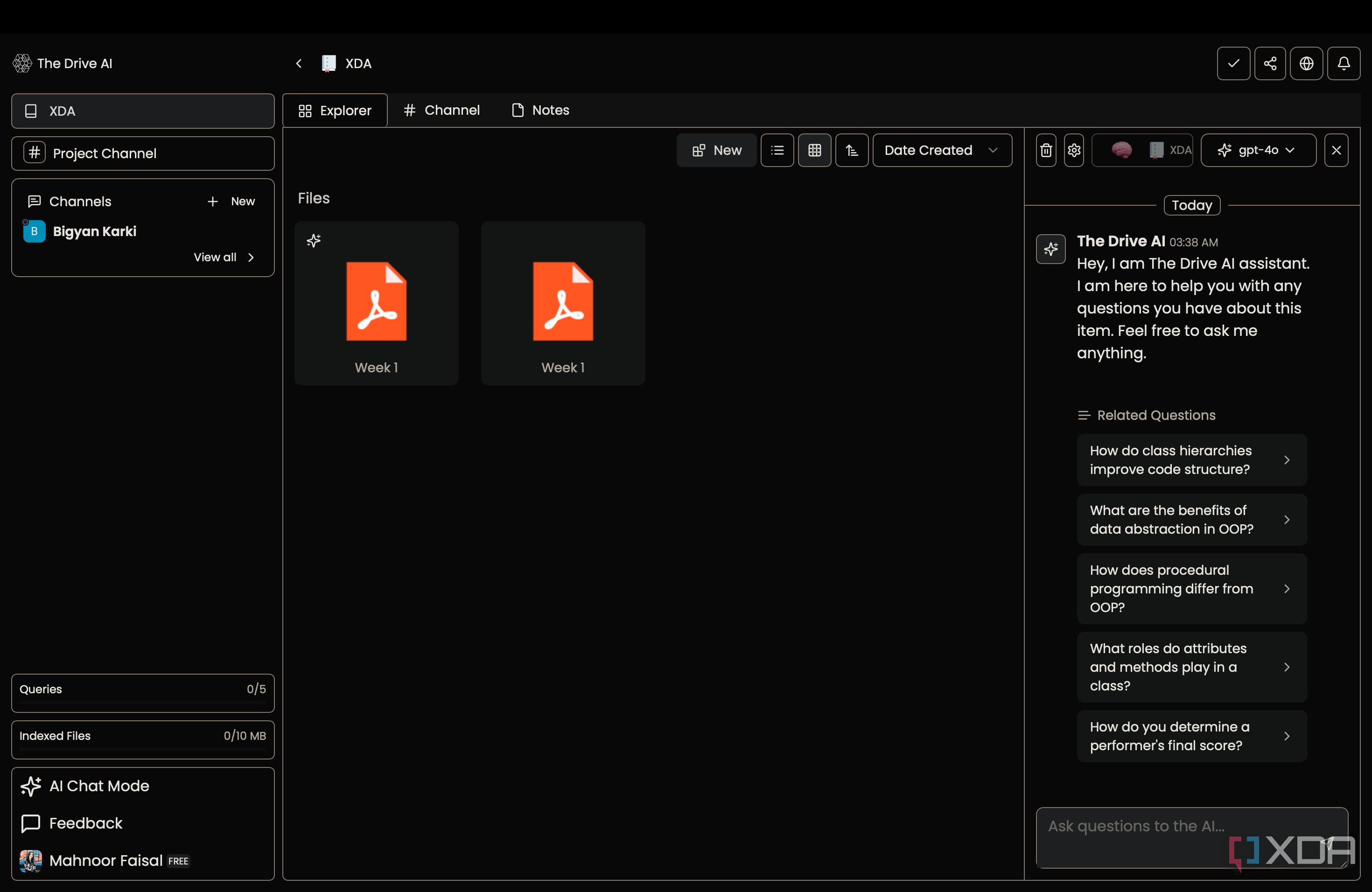 The Drive AI interface with two uploaded files being displayed