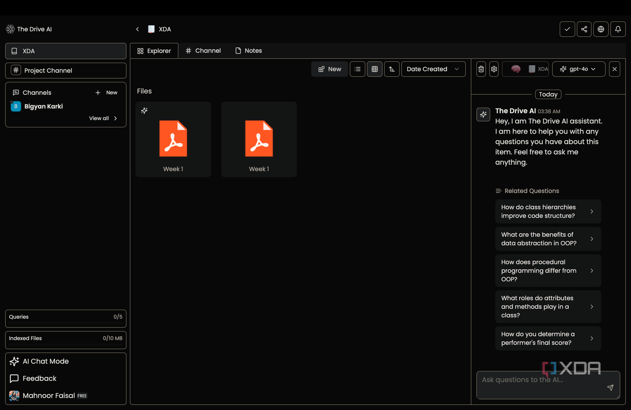 The Drive AI interface with two uploaded files being displayed
