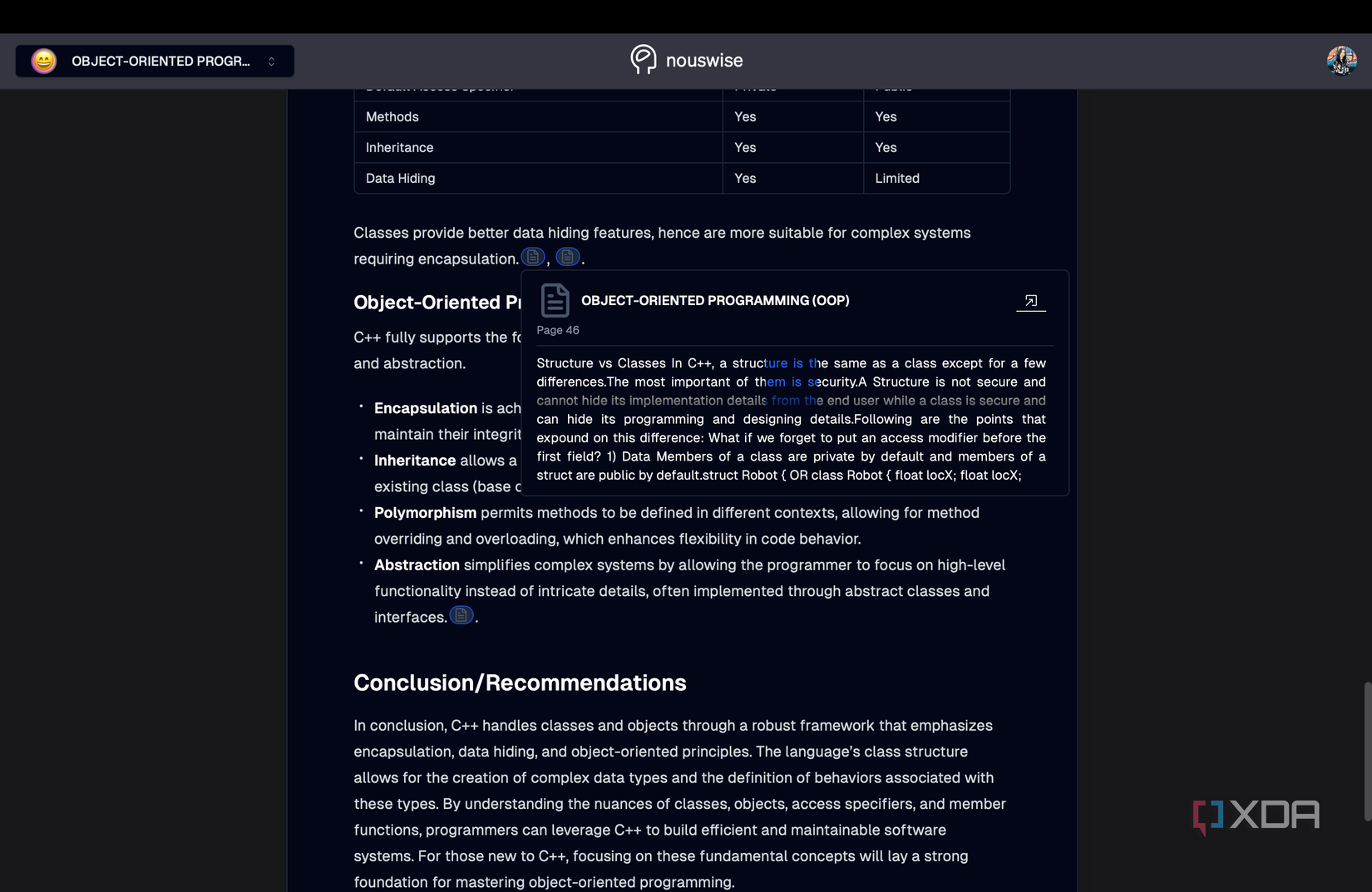 Nouswise displaying citations