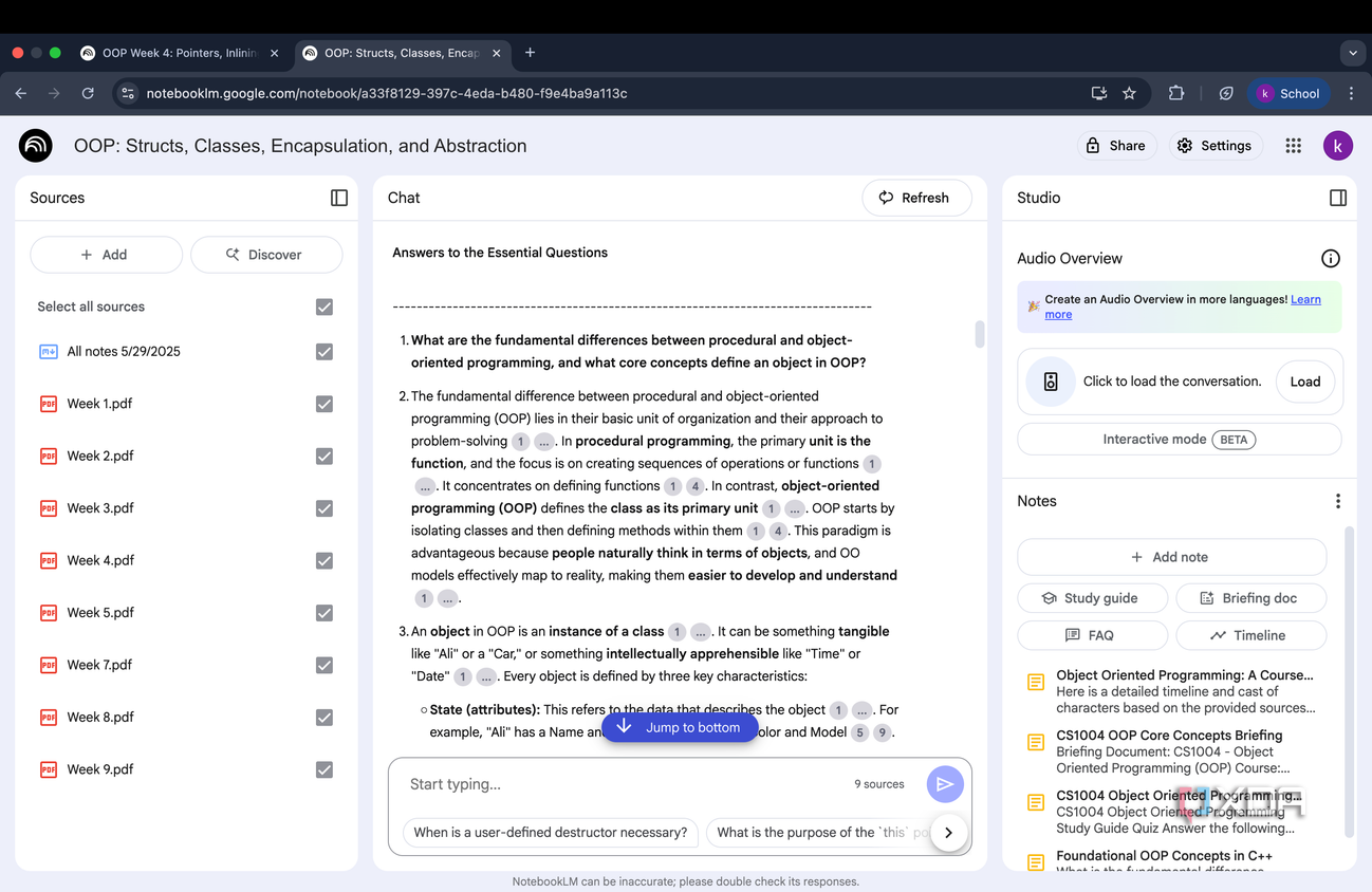 NotebookLM prompt with answers to generated questions