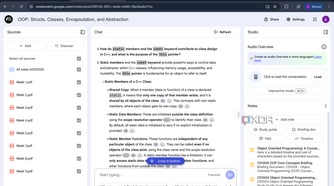 NotebookLM Chat panel with answer to question four
