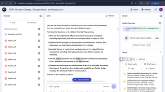 NotebookLM displaying five essential questions
