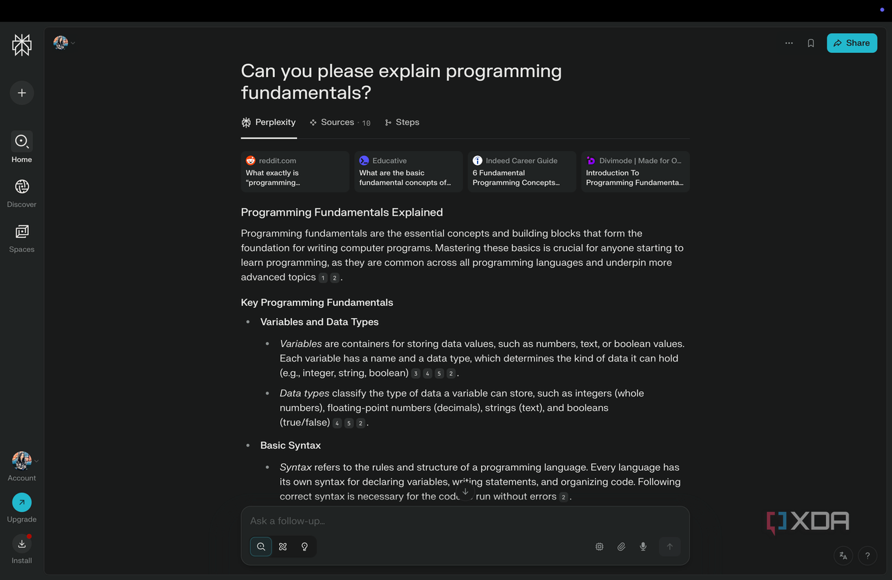 Prompting Perplexity to explain Programming Fundementals