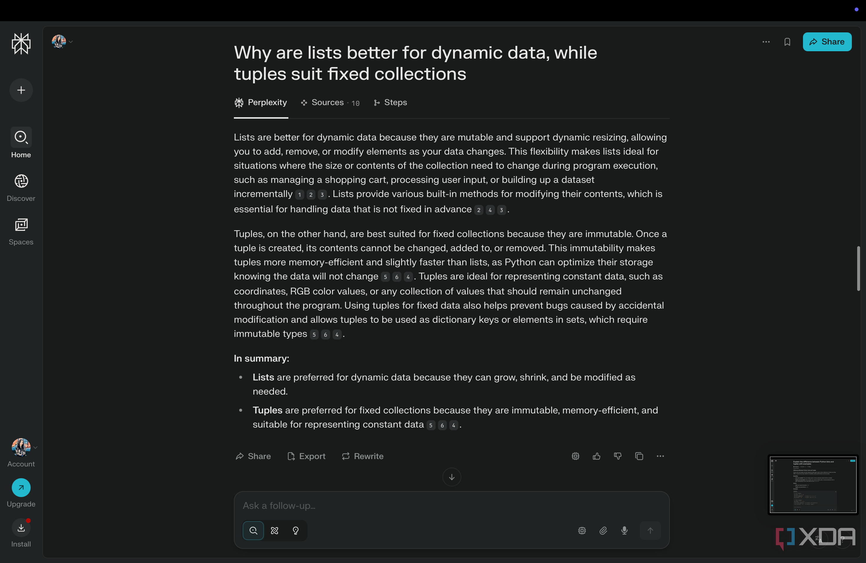 Perplexity explaination on why lists are better