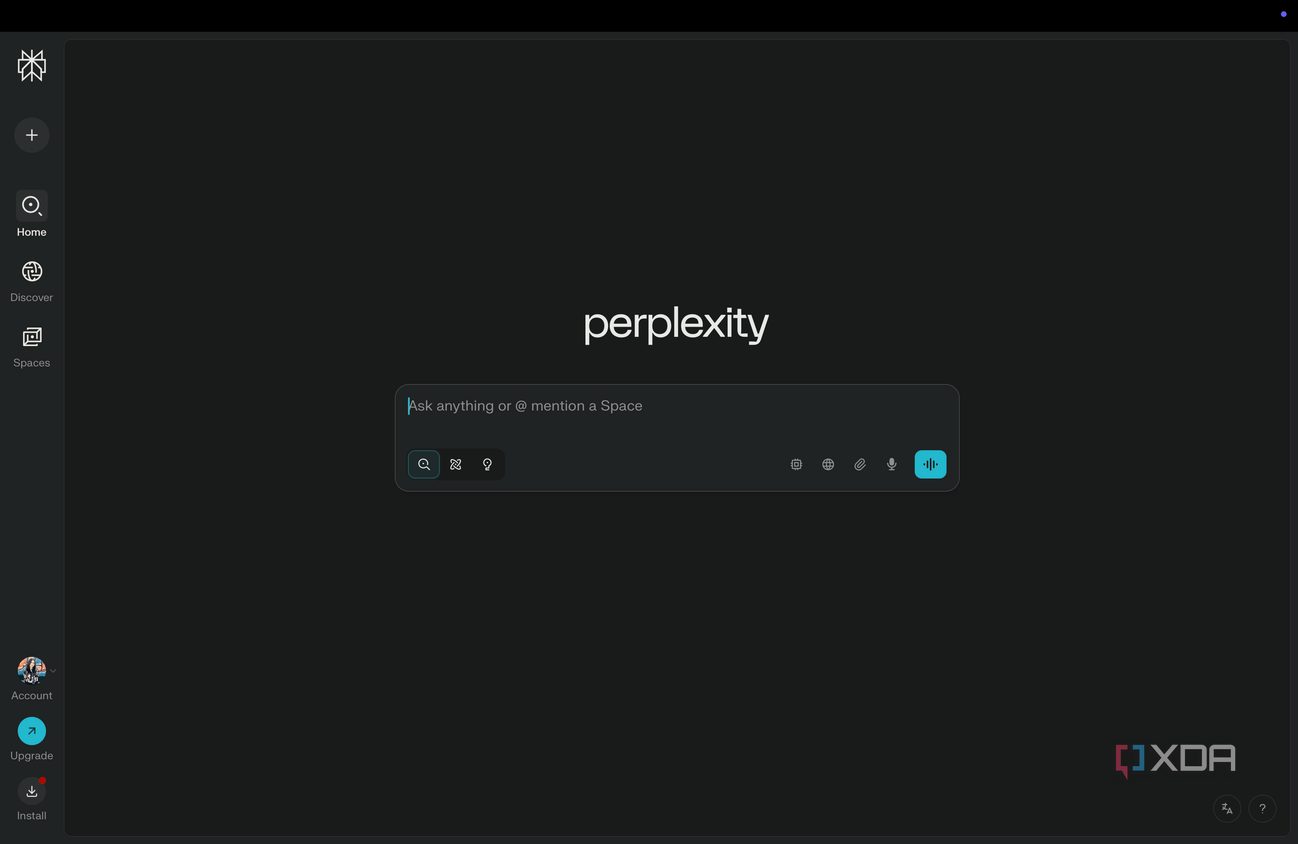 Perplexity website main page