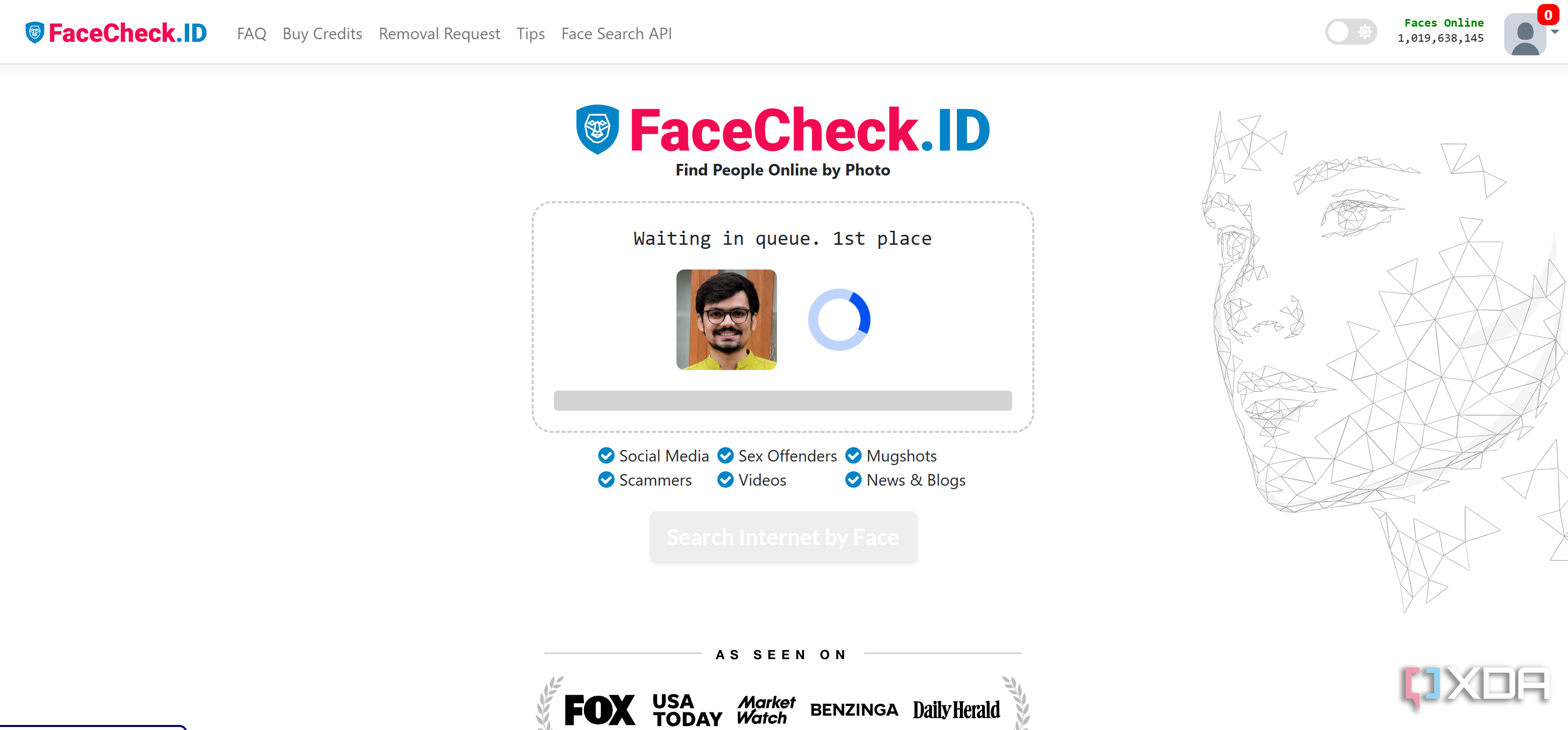 Search queue in FaceCheck ID