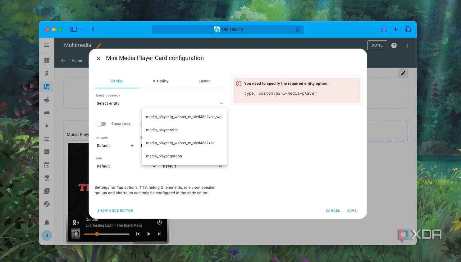 Select Entity for Mini Media Player Card in Home Assistant