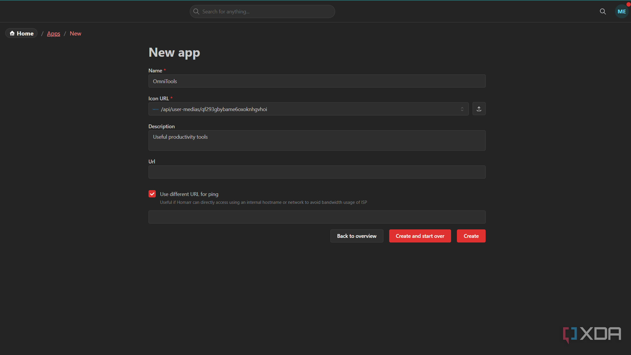 setting up app in homarr