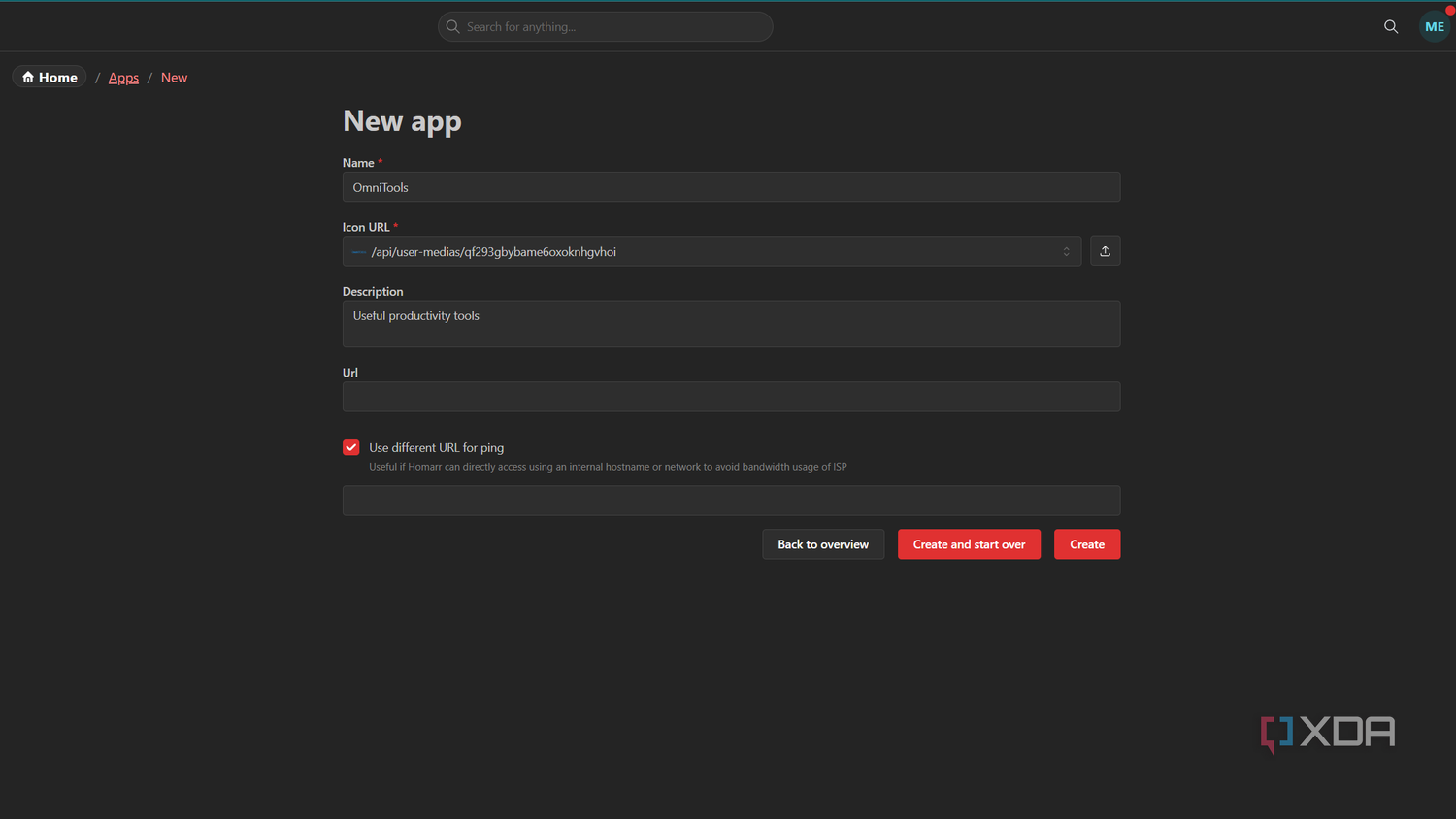 setting up app in homarr