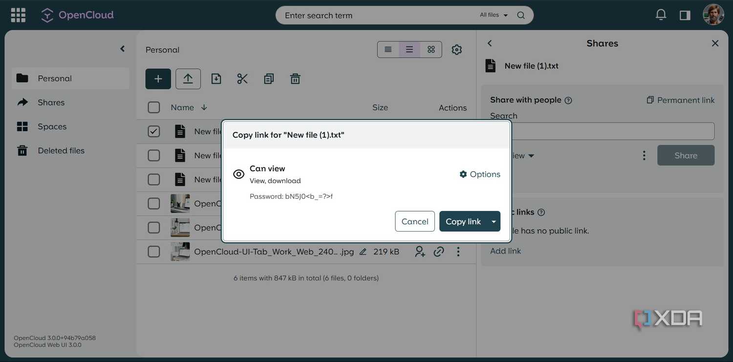 Sharing file with password protected link