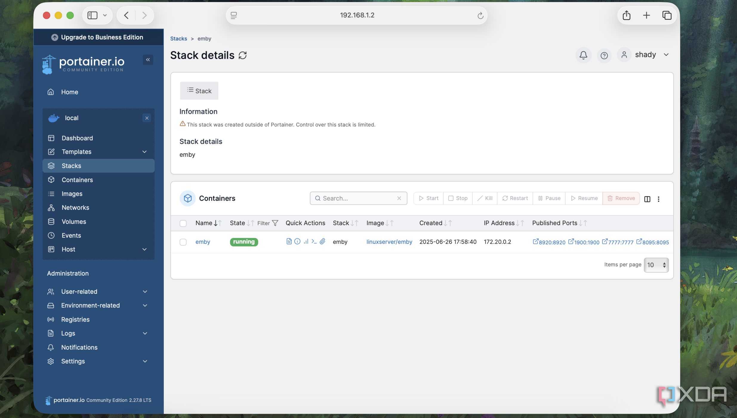 Stack details in Portainer