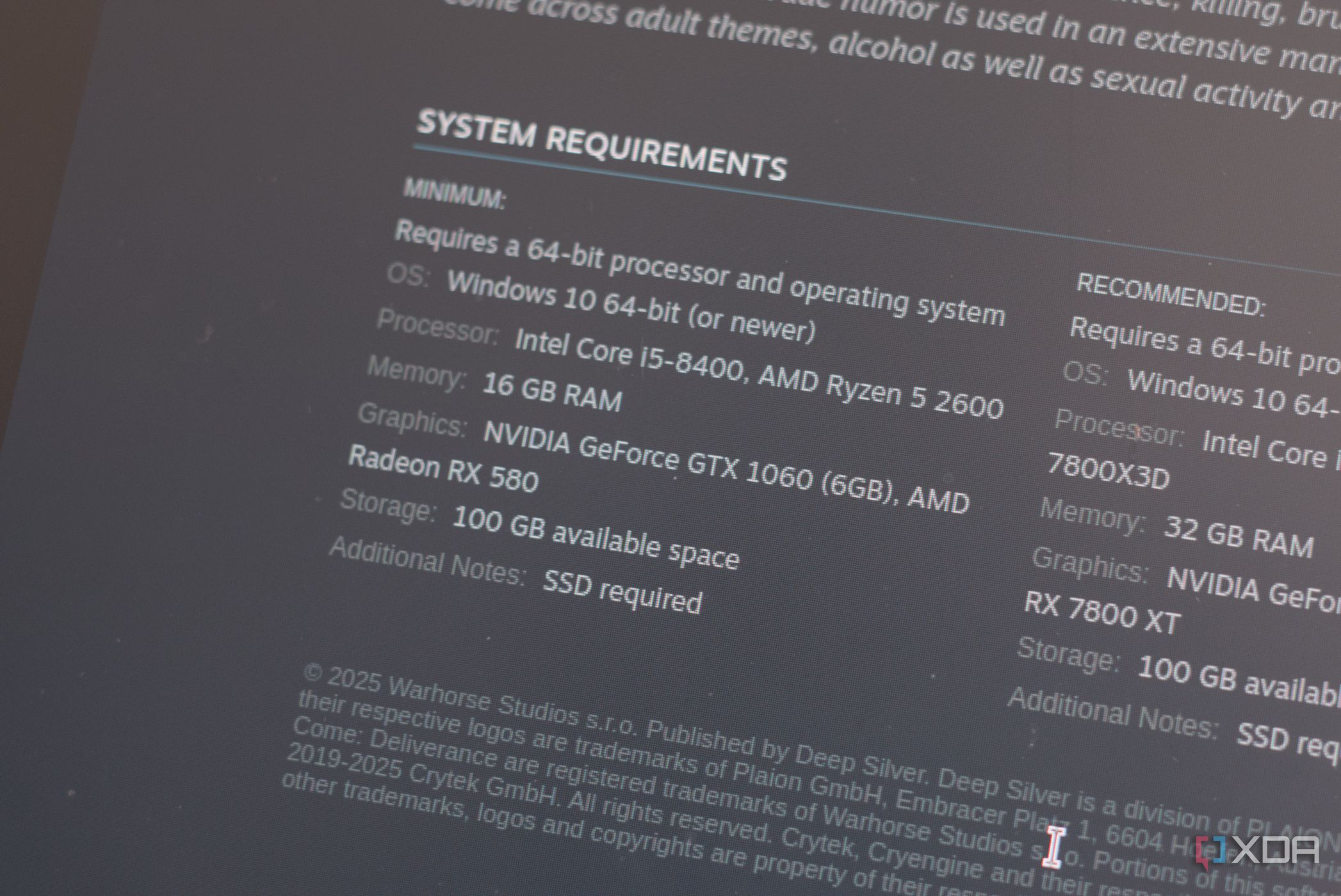 Screenshot from Steam showing requirements for a game.