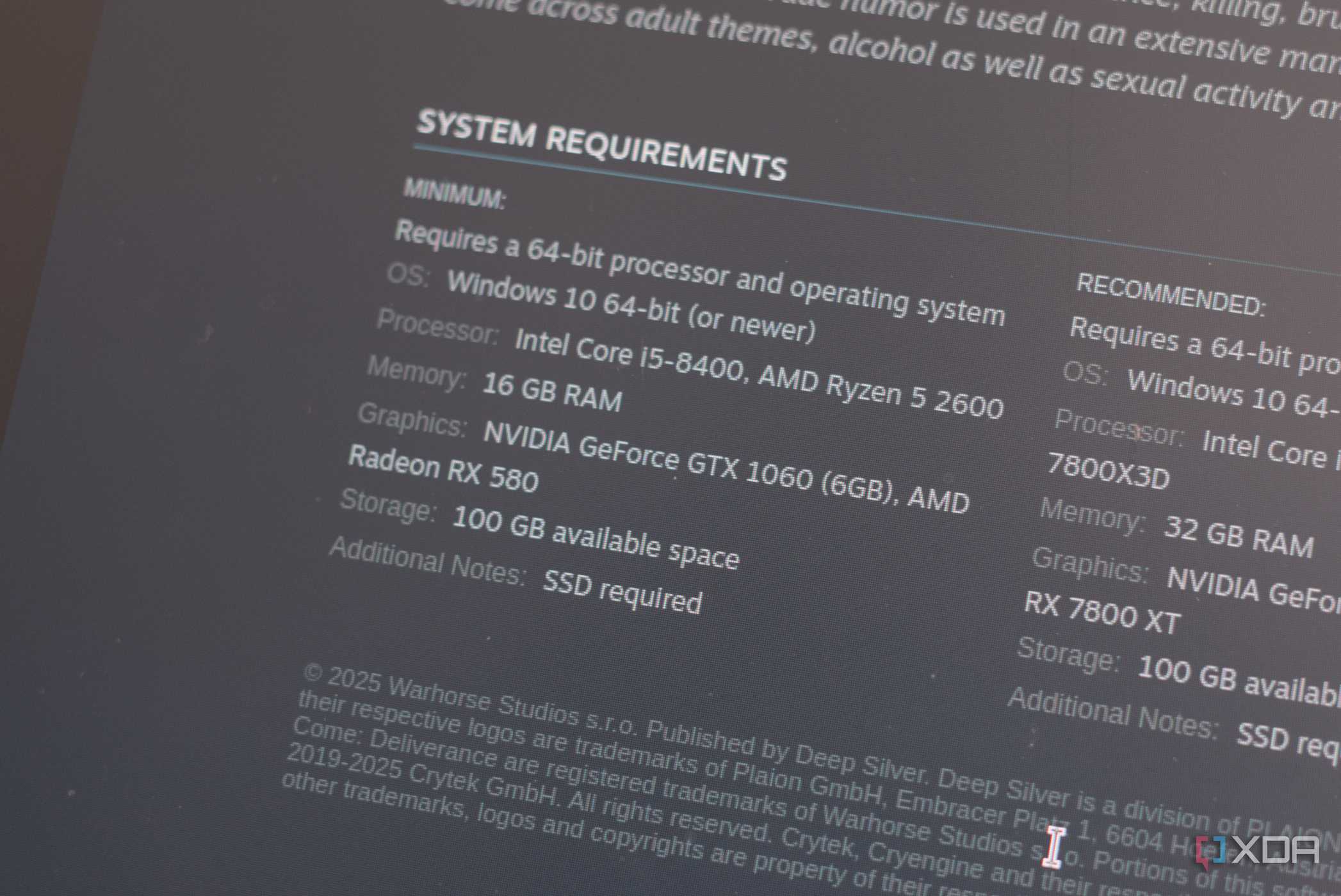 Screenshot from Steam showing requirements for a game.