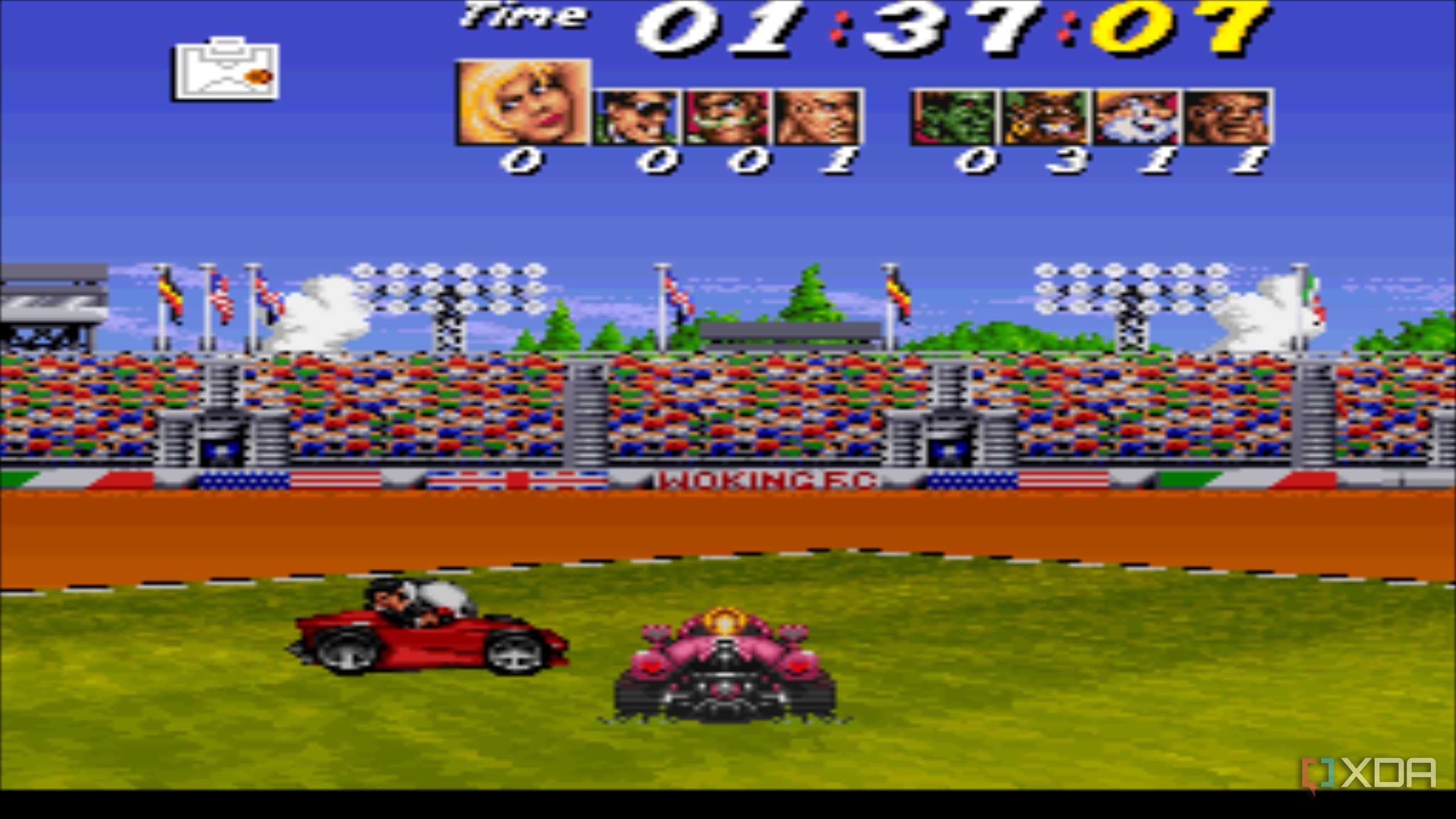 Soccer challenge in the SNES game Street Racer.