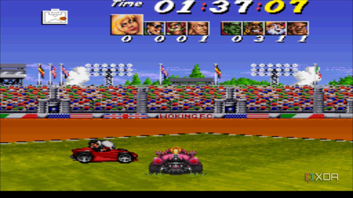 Soccer challenge in the SNES game Street Racer.